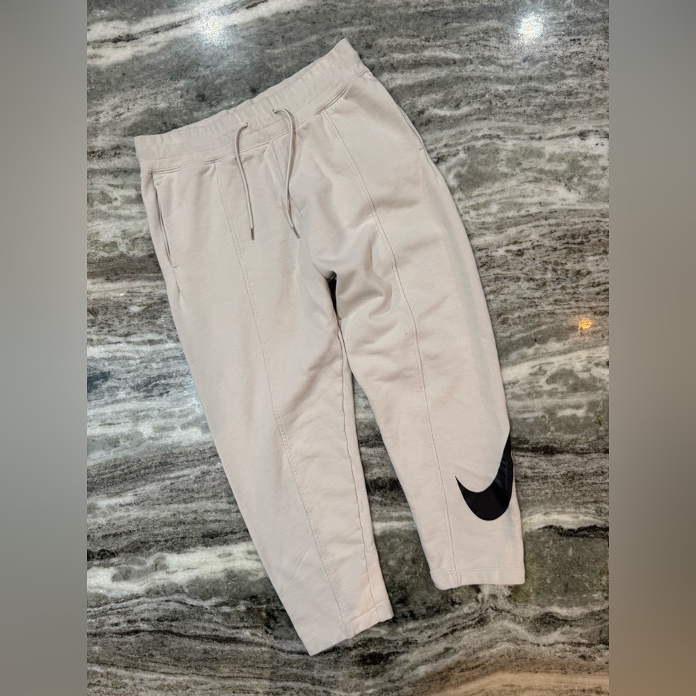 Nike Cream Joggers with Black Logo- size medium